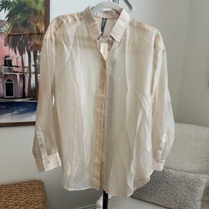 Anthropologie Beige Sheer Casual Button-Down Shirt